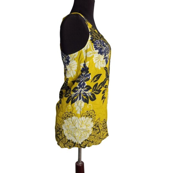 CAbi XS Tank Top Bali Floral Silk Blend Yellow Navy Sleeveless Bold Style 286 - Picture 4 of 8
